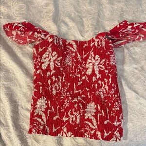 Old Navy Red and White Floral Smocked Blouse